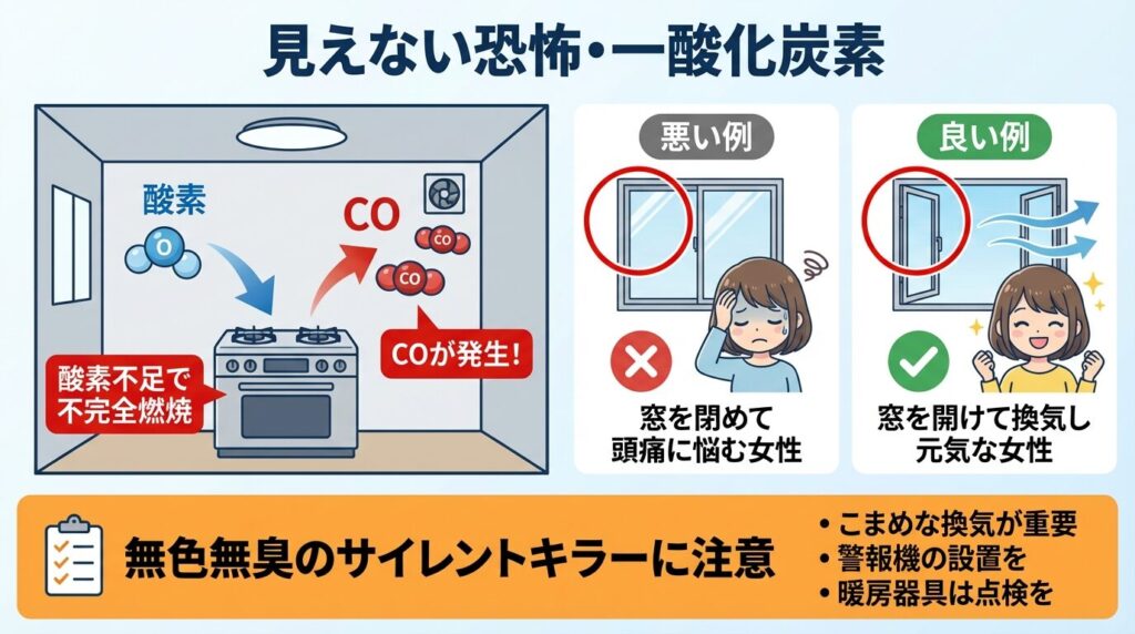 一酸化炭素中毒：換気不足が招く最悪の事態