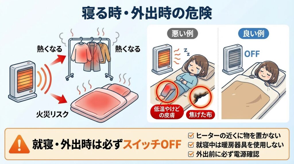 火災と低温やけど：寝る時や外出時のリスク
