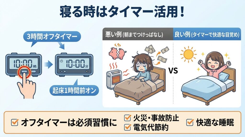 寝る時どうする？タイマーと安全機能の活用