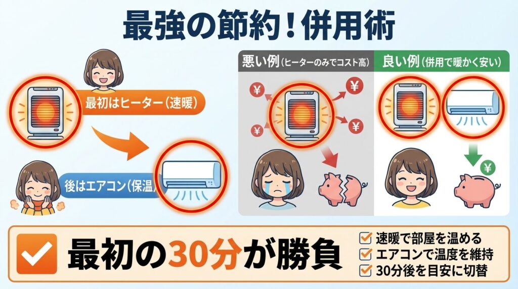 賢い使い分け：エアコンとの併用で節約効果