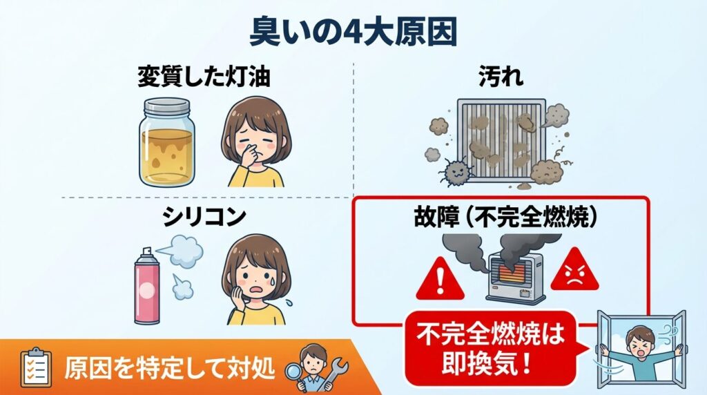 灯油臭さの主な原因4つと即座にすべき行動