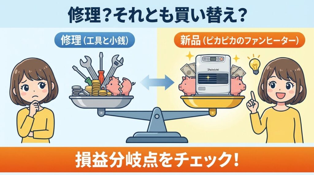 ダイニチファンヒーターの修理費用は？自分で直すリスクと買い替え基準