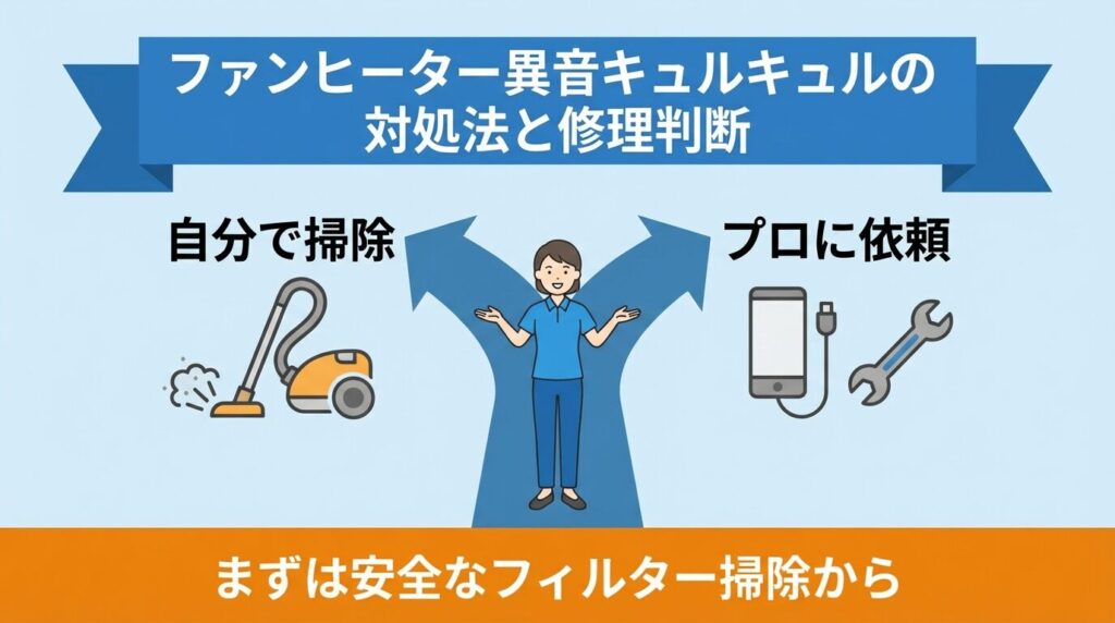 ファンヒーター異音キュルキュルの対処法と修理判断