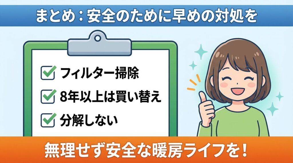 まとめ：ファンヒーター異音キュルキュルは早めの対処を