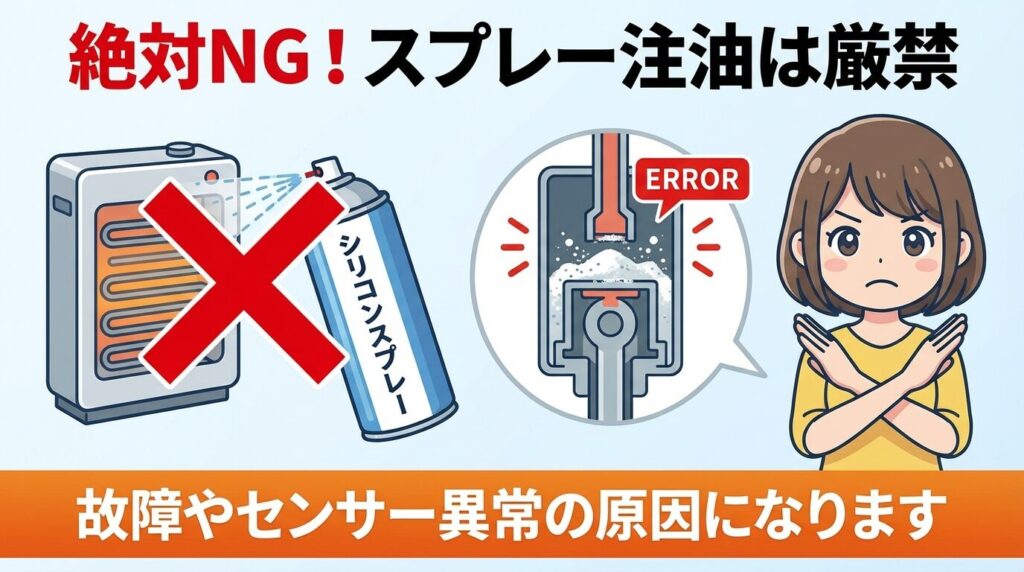 シリコンスプレー等の自己判断による注油は厳禁