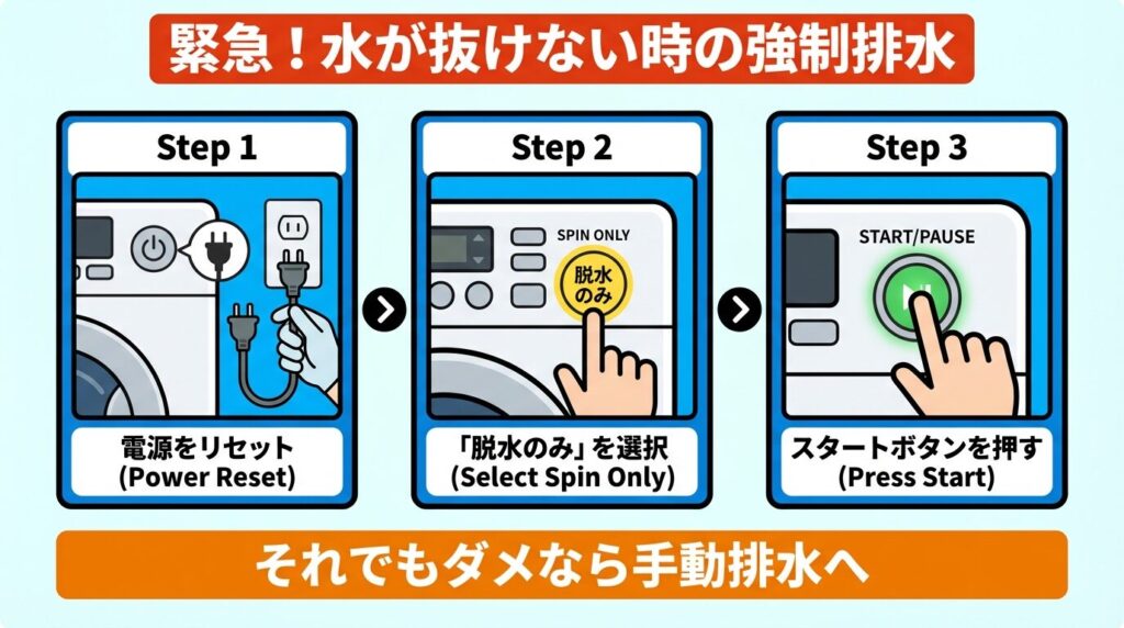 どうしても動かない時の「強制排水」の手順