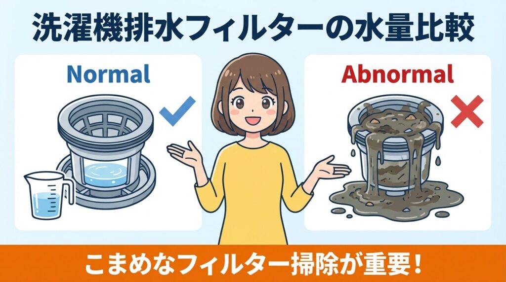 パナソニック洗濯機の排水フィルターに水がたまる原因と「正常・異常」の判別