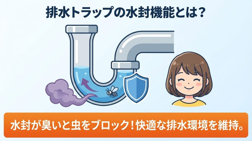 正常なケース:なぜ水が残る?排水トラップ(封水)の重要な役割