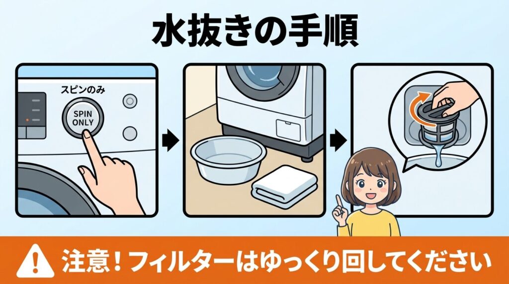 緊急対応:フィルターを開ける前に「水浸し」を防ぐ水抜きテクニック