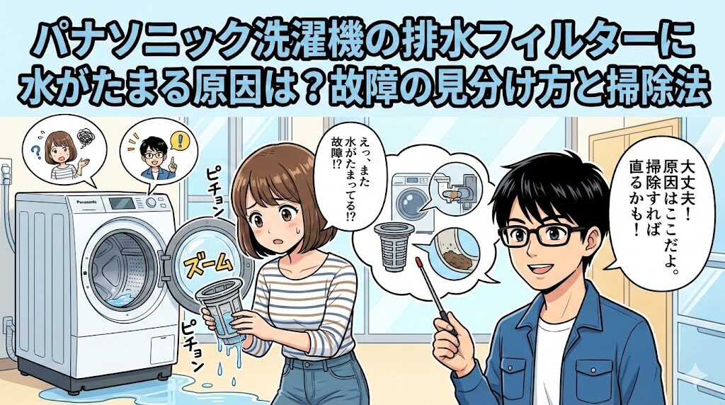 パナソニック洗濯機の排水フィルターに水がたまる原因は？故障の見分け方と掃除法