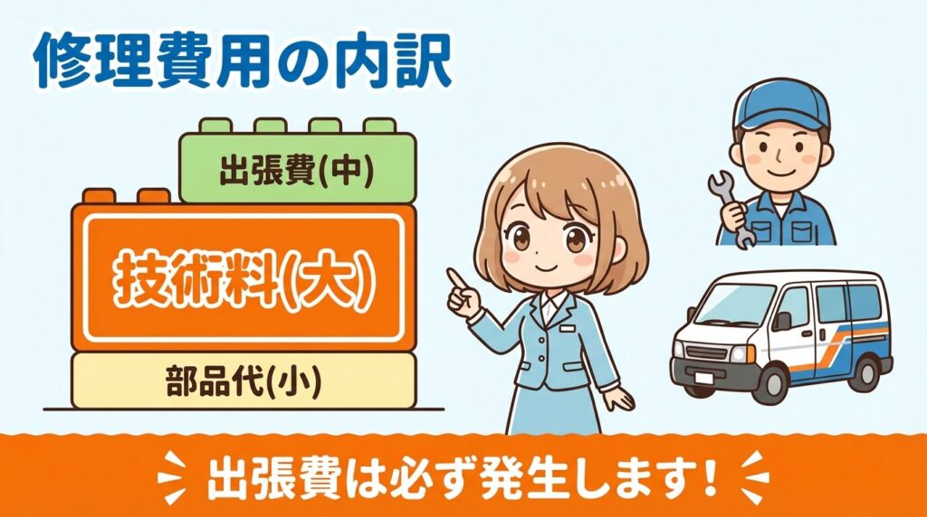 メーカー・業者・家電量販店の修理費用内訳と出張費