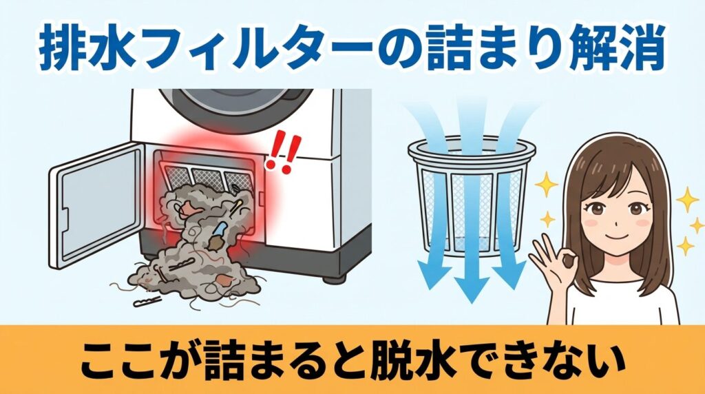 排水口やフィルターの糸くず詰まりを除く