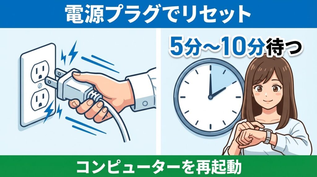 電源プラグの抜き差しで本体をリセット