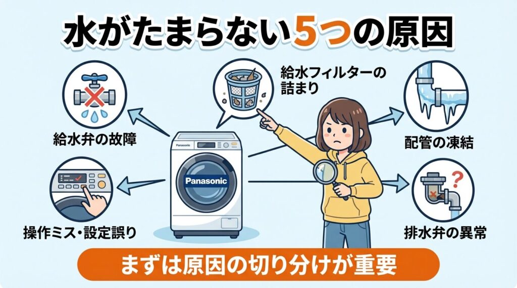 パナソニック洗濯機で水がたまらない5つの原因