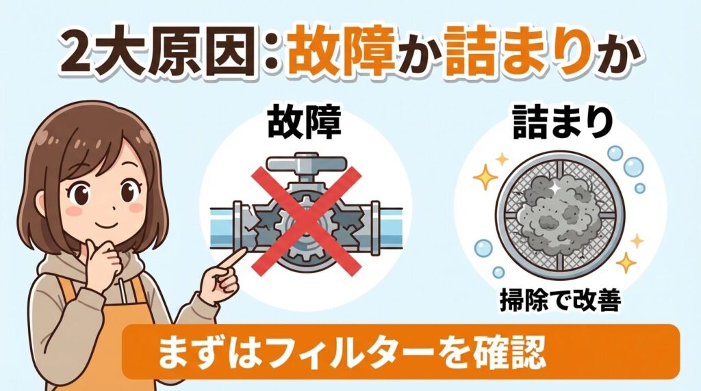 原因は給水弁の故障かフィルターの詰まり