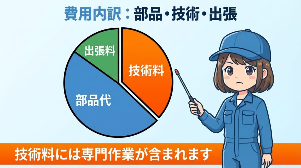 内訳は部品 技術 出張で決まる