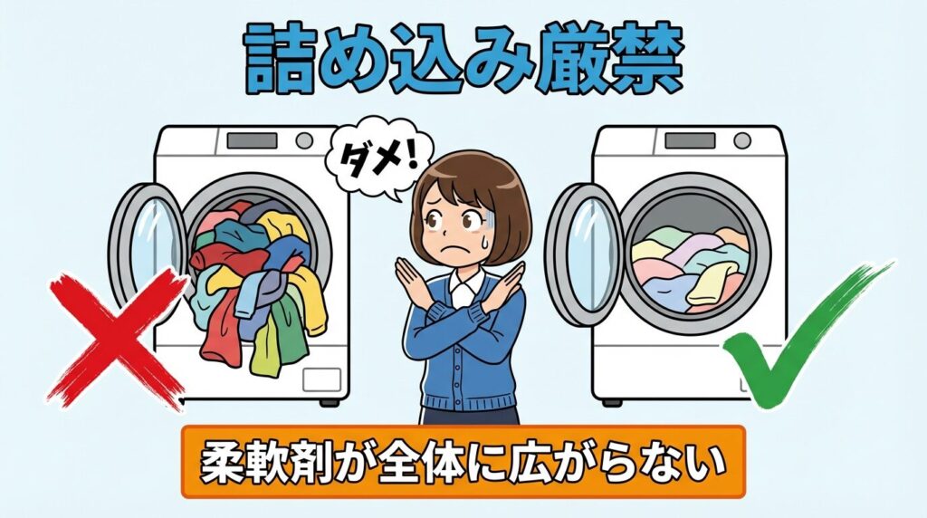 洗濯物の「詰め込みすぎ」で柔軟剤が行き渡っていない