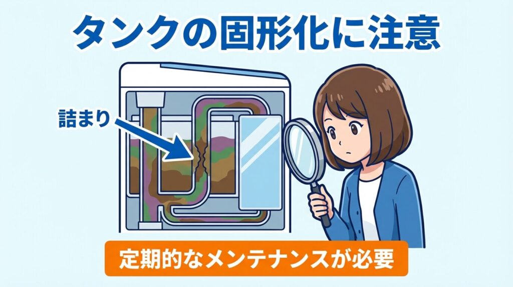 柔軟剤の投入経路やタンク内で液剤が「固着」している