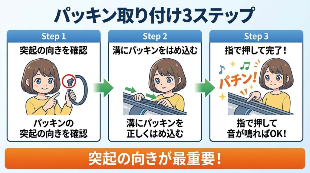 外れたゴムパッキンを溝に綺麗にはめ込む具体的な作業ステップ