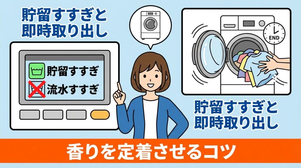 「ためすすぎ」設定と脱水直後の取り出しテクニック