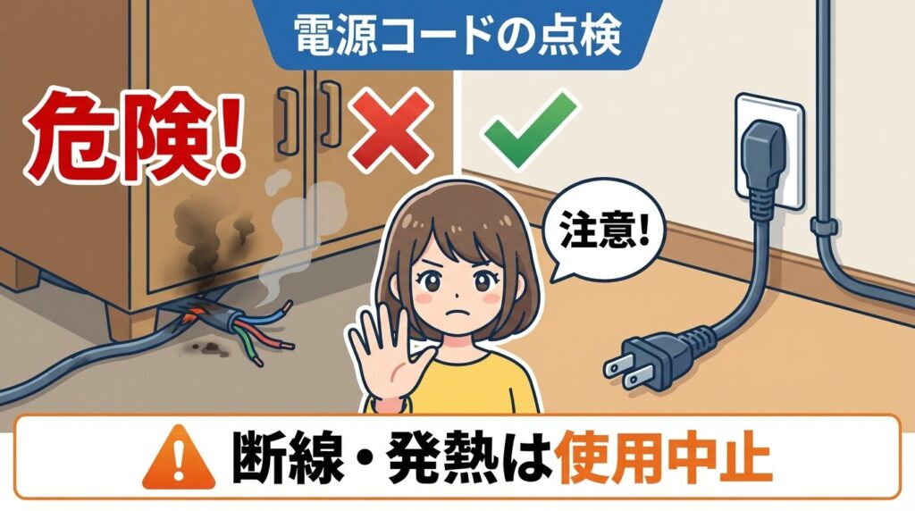 電源コードの断線や接触不良をチェック