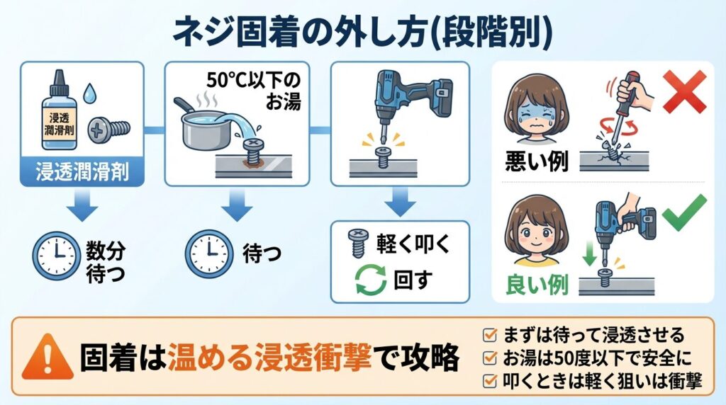 ネジが固着して回らない場合の裏技