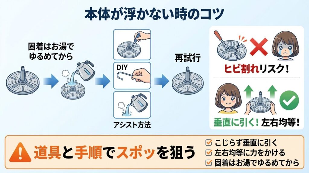 パルセーター本体が浮いてこない時の対策