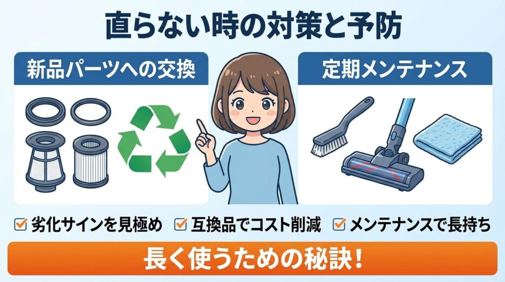 ダイソン掃除機のゴムパッキン付け方で直らないなら？交換と予防策
