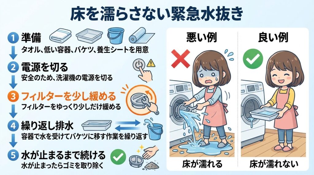フィルターが開かない時の緊急水抜き手順