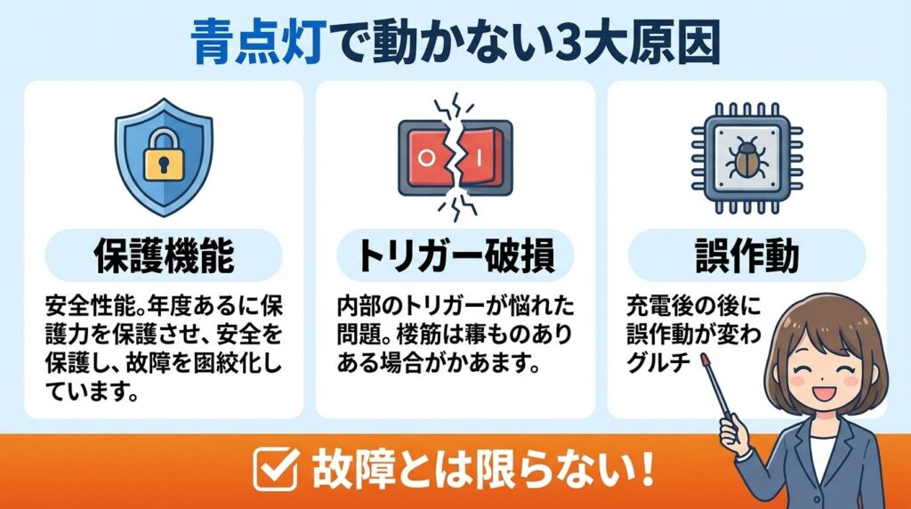 「青いランプが点灯」したまま動かない3つの主な原因