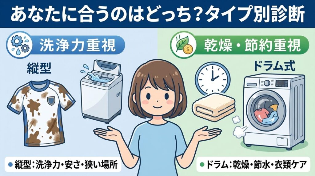 ドラム式と縦型それぞれの「買うべき」人