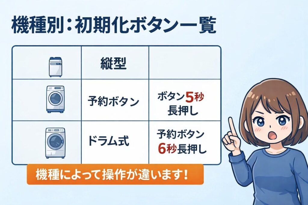 【一覧表】機種別ボタン長押しでの初期化操作