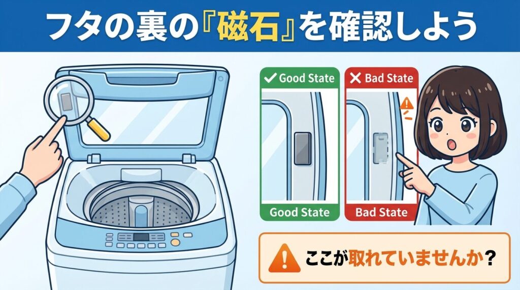 フタ裏の磁石脱落とセンサー位置の確認