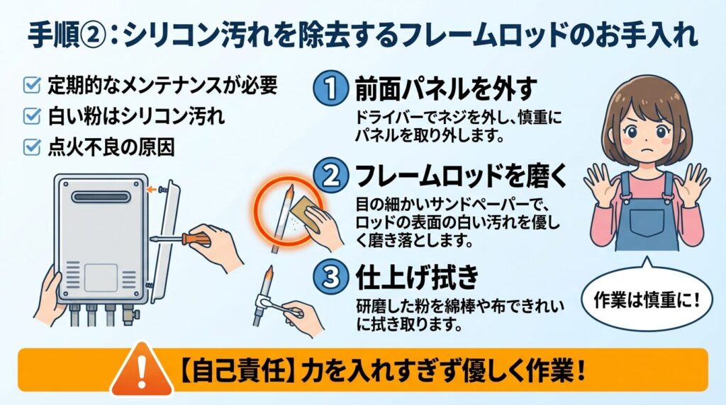 手順②:シリコン汚れを除去するフレームロッドのお手入れ
