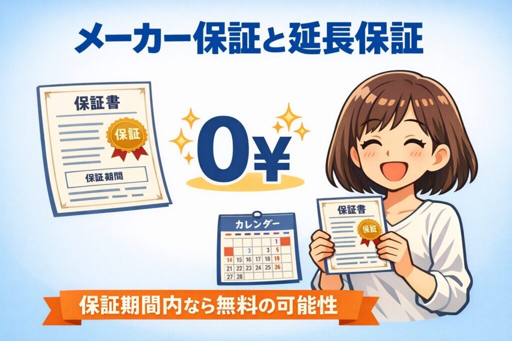 メーカー保証期間内なら無料になる条件