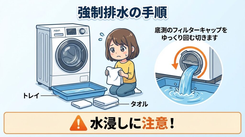 槽内に水が残っている時の排水手順