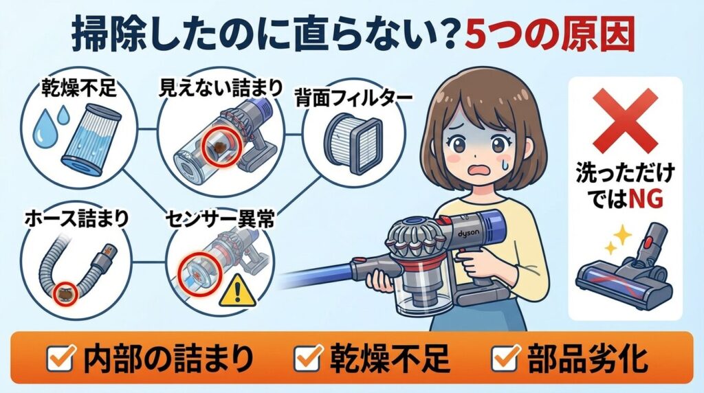 ダイソン掃除機のフィルター掃除したのに不調が続く5つの原因と対処法