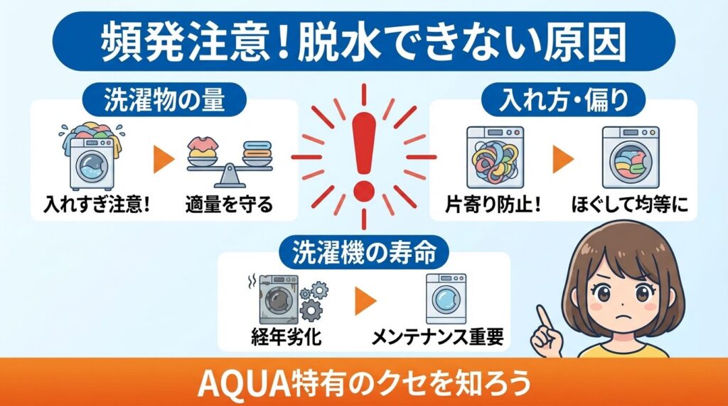 頻発注意！アクア洗濯機が脱水できない原因