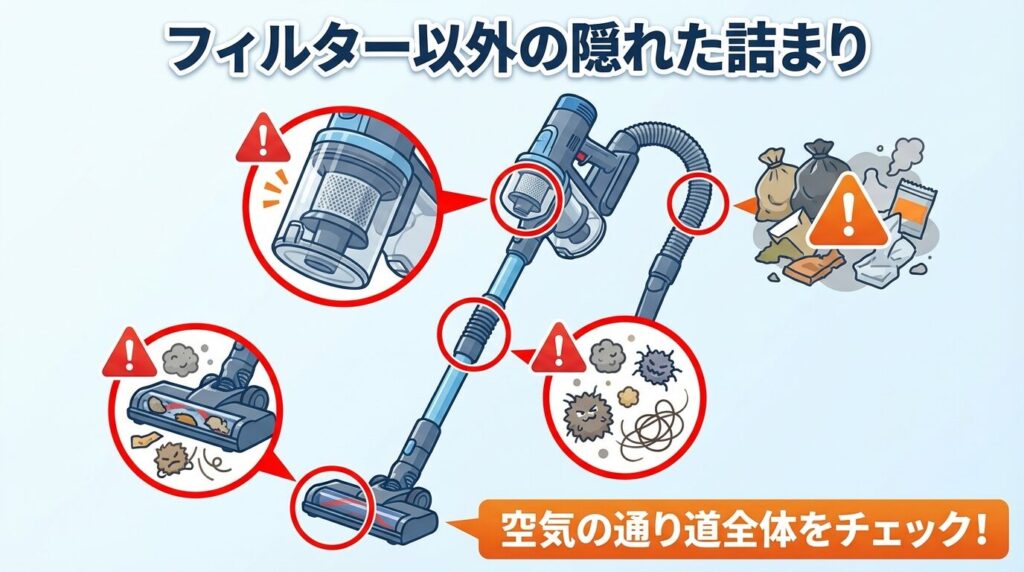 原因③：サイクロン内部やヘッド・ホースの隠れた詰まり