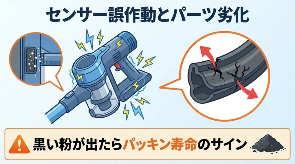 原因④：センサー誤作動を起こす「静電気」と「パッキン劣化」
