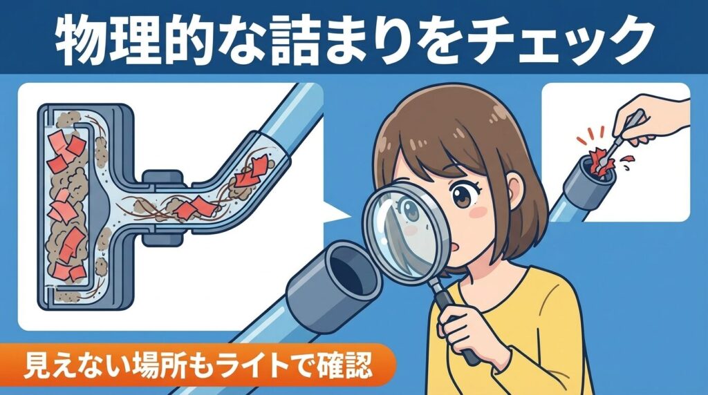 ヘッド・パイプ・クリアビンの「物理的な詰まり」を取り除く