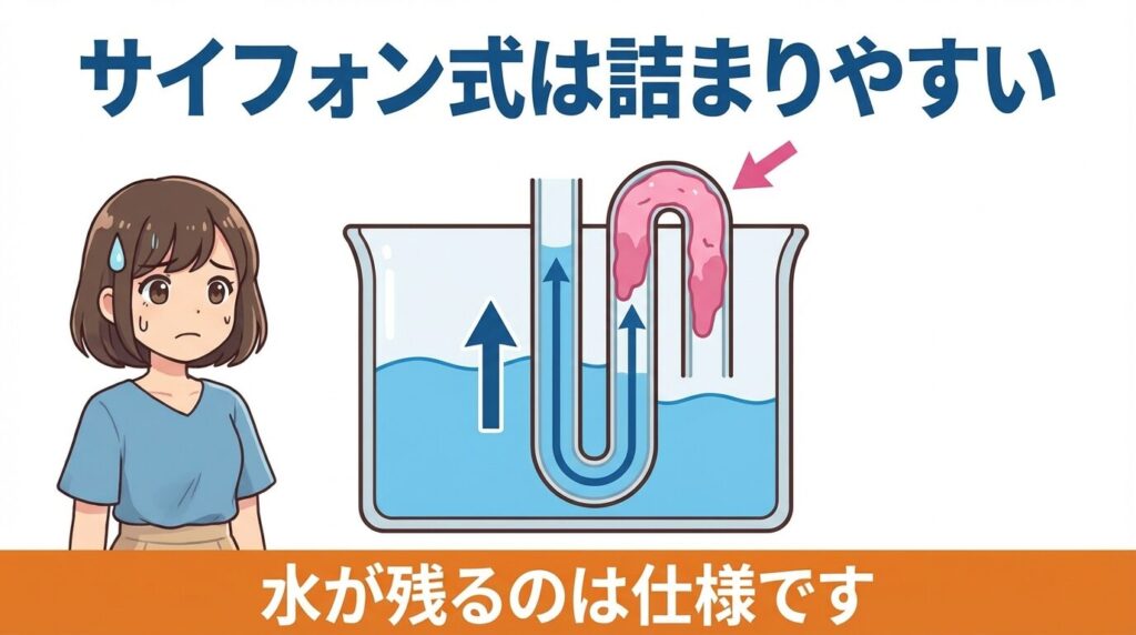 投入口のサイフォン構造と詰まりやすさ