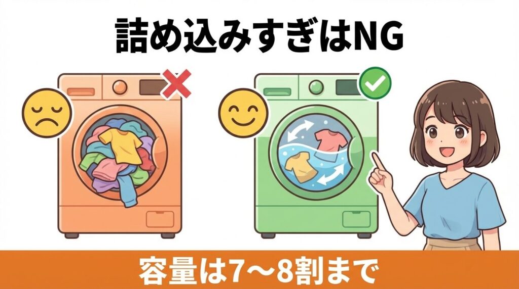 洗濯物の詰め込みすぎによる撹拌不足