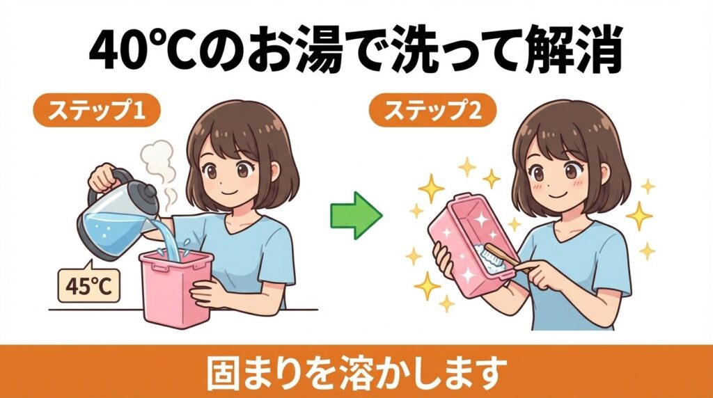 投入ケースをお湯で洗浄し詰まりを解消