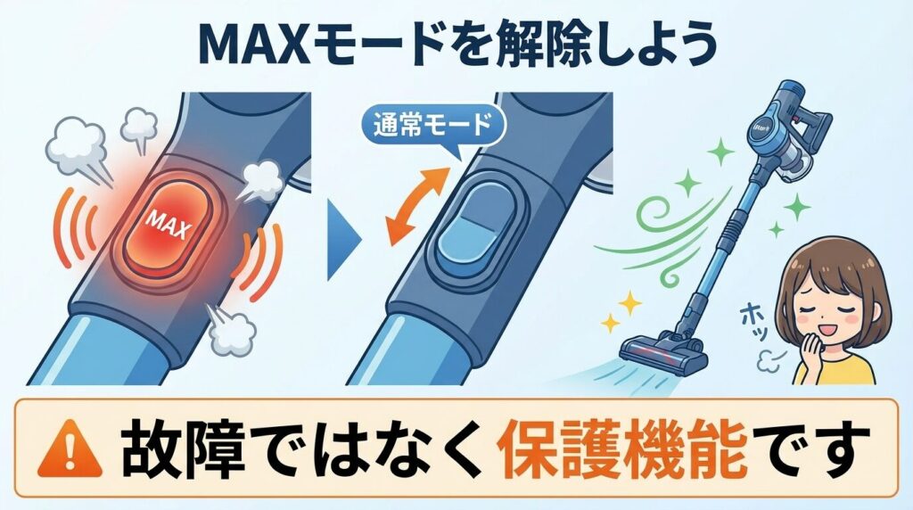 モーターが断続的に止まる場合は「MAXモード」を解除する
