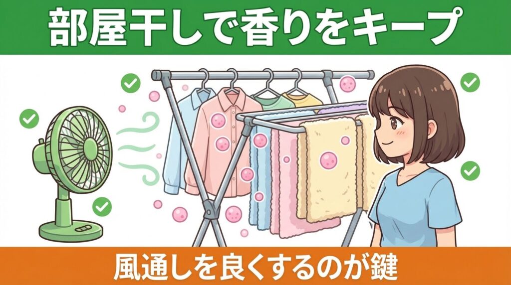 部屋干しによる香りの持続効果