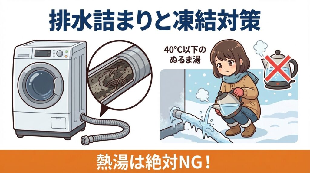 排水口やホースの詰まり・凍結を解消する手順