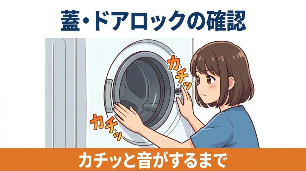 蓋・ドアロックが正しく閉まっているか確認