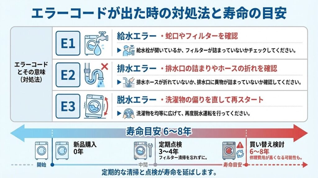 エラーコードが出た時の対処法と寿命の目安