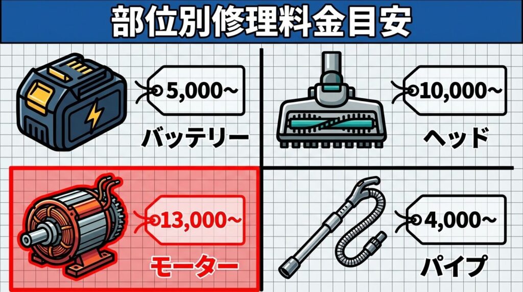 部位別：修理代金の目安表と相場